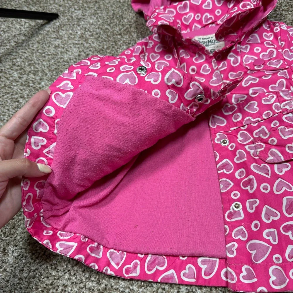 Vintage OshKosh Bgosh Pink Heart Print Hooded Rain Jacket 18mo
